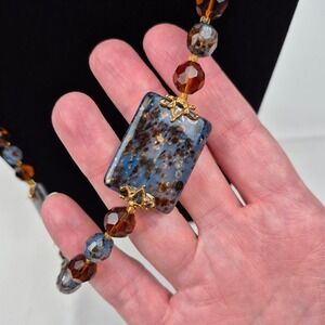 Joan Rivers 39" Long Beaded Necklace Statement Blue Brown Gold‎ Tone Signed